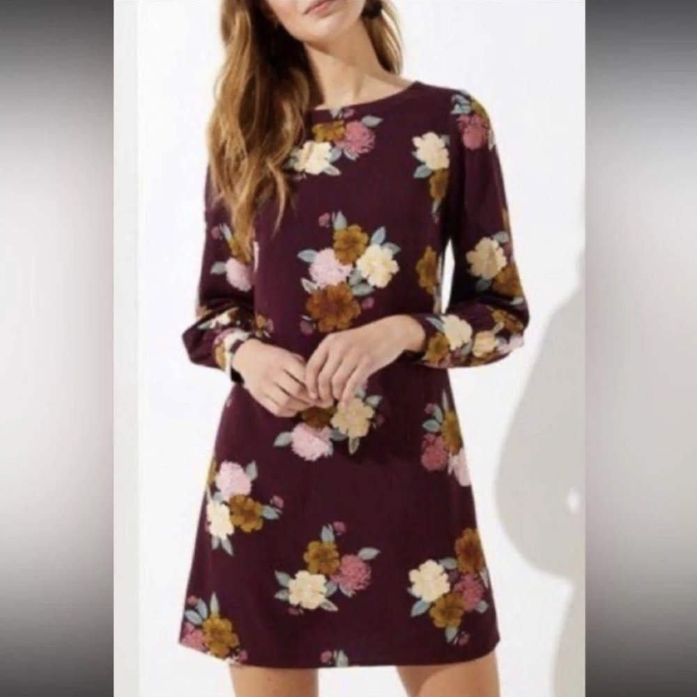 LOFT Long Sleeve Floral Blouson Shift Dress 2